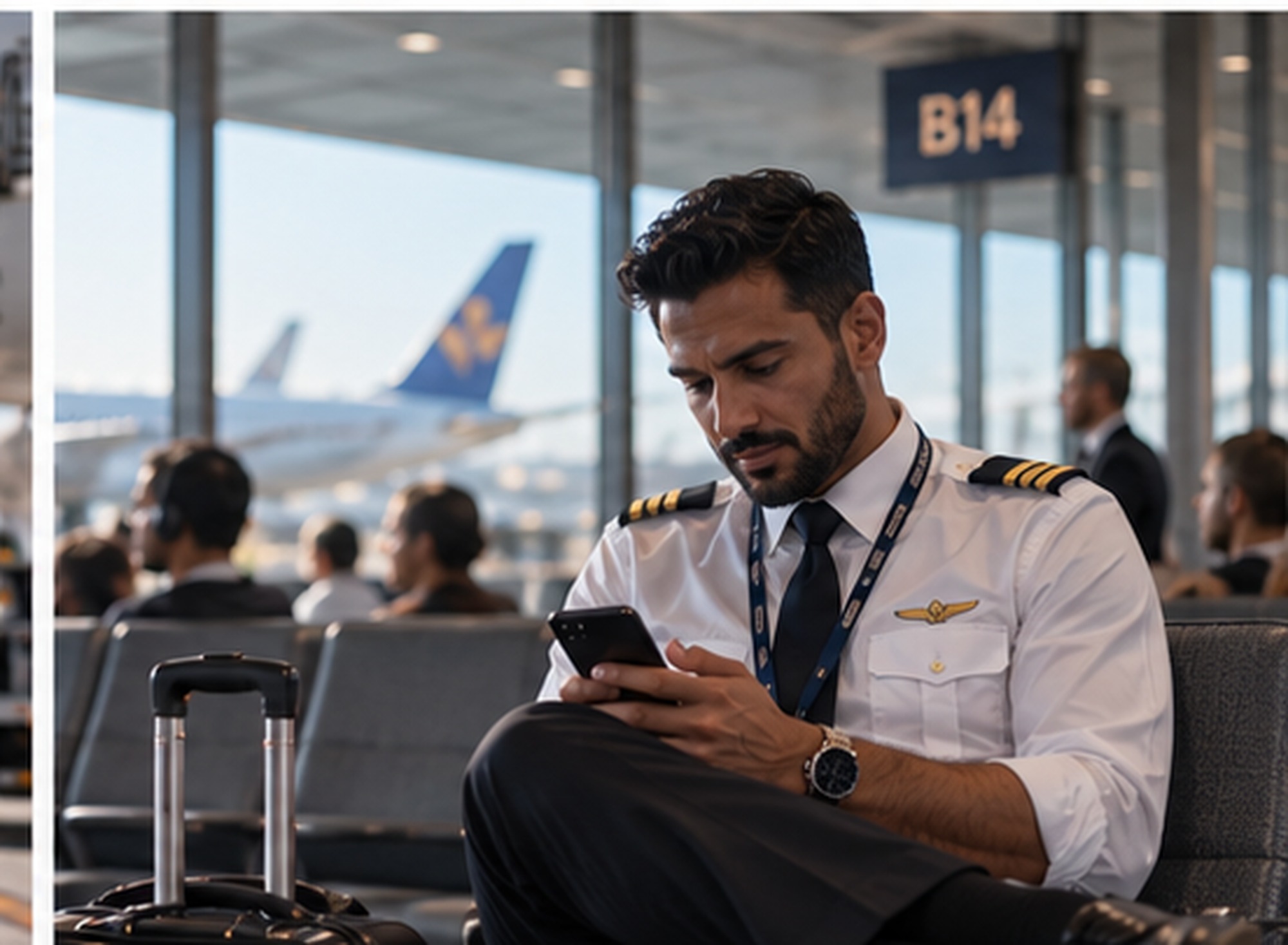 Airline pilot in a gate environment during a calm between-sector check
