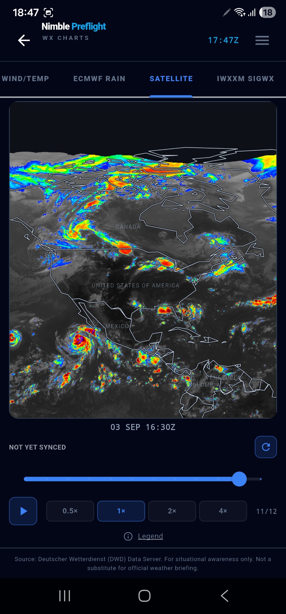 Global infrared satellite mosaic with colourised cloud tops
